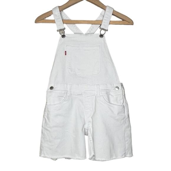 Levi's Girls Denim Shortalls White Size 12 Cutoffs Frayed Hem Adjustable Straps - Picture 3 of 12